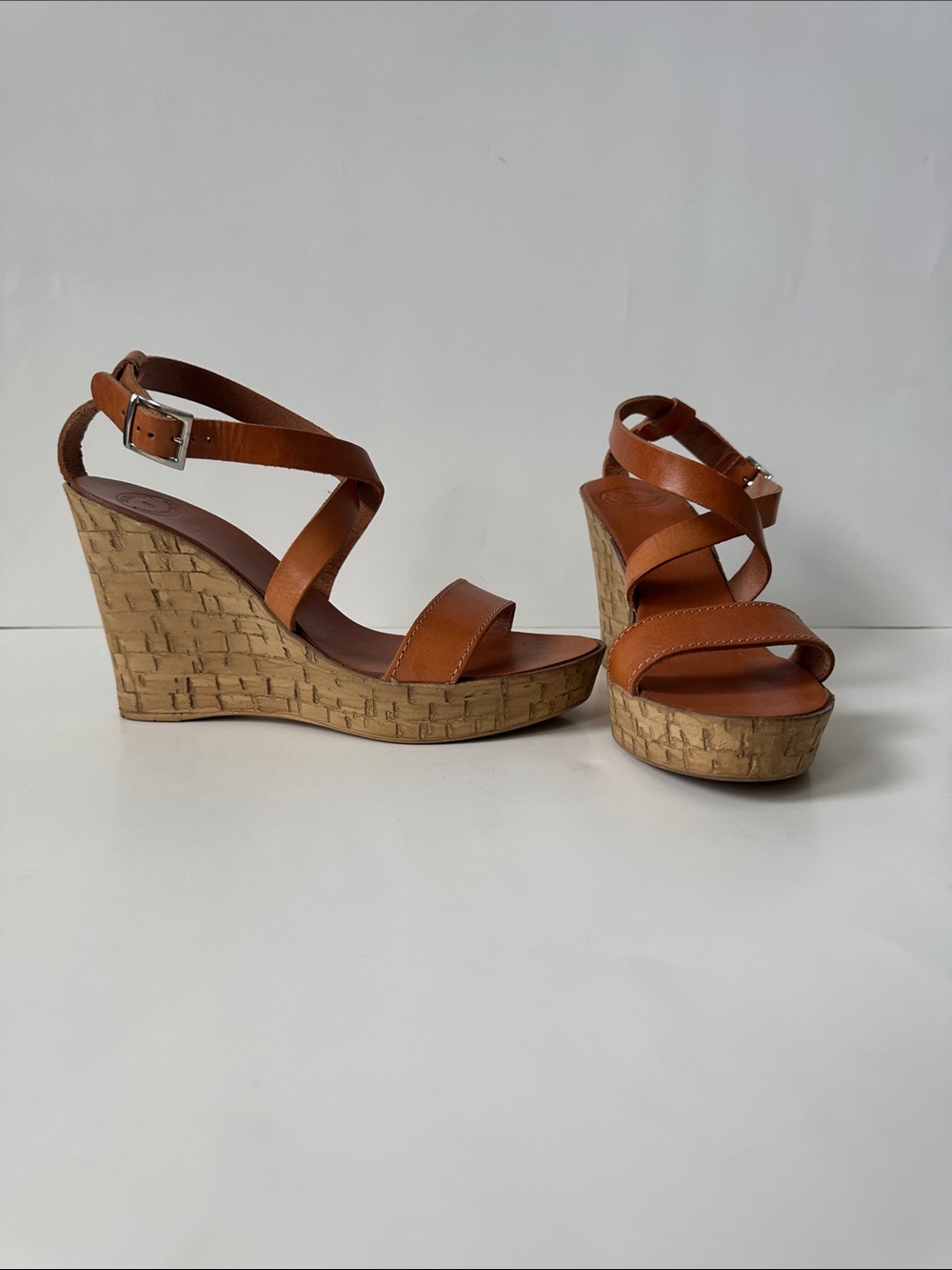 Women's Tan Cork Platform Wedge Sandals with Adjustable Ankle Strap